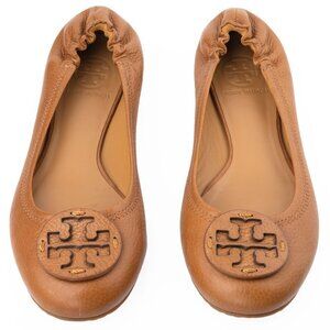 Tory Burch Reva Leather Ballet Flats Royal Tan US Women’s Size 8
